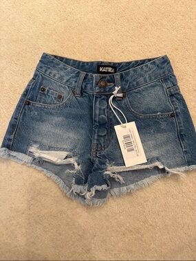 Katie J NYC Distressed Denim Shorts - Blue